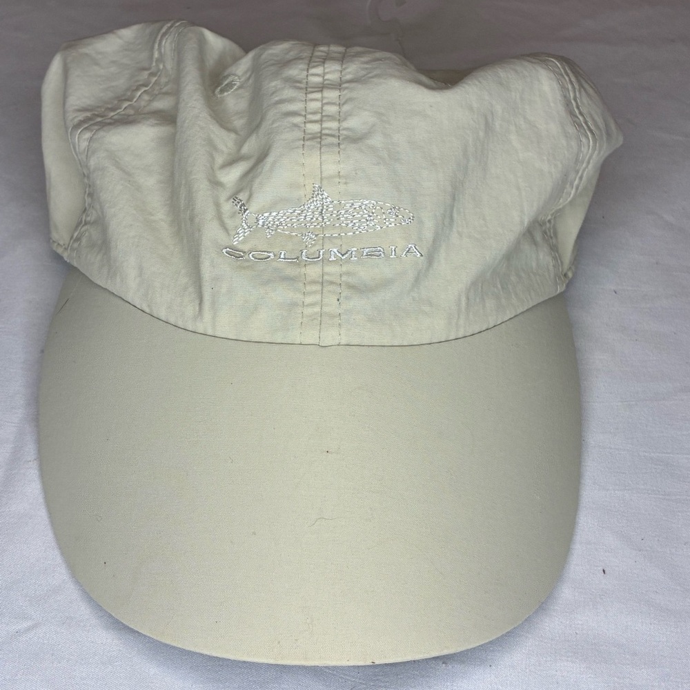 Columbia PFG Fishing Hat Cap Beige Embroidered Fish Logo Adjustable OSFA